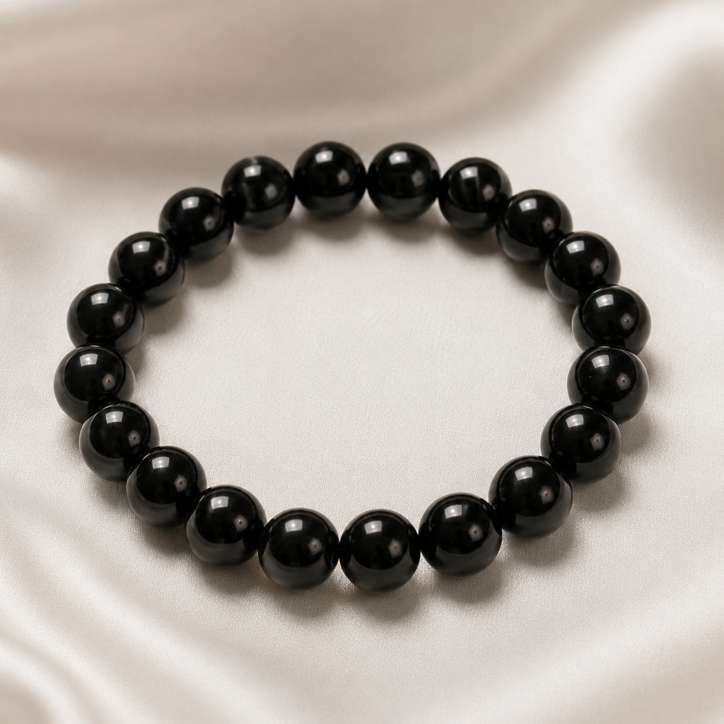 Black Obsidian Round Bead Bracelet