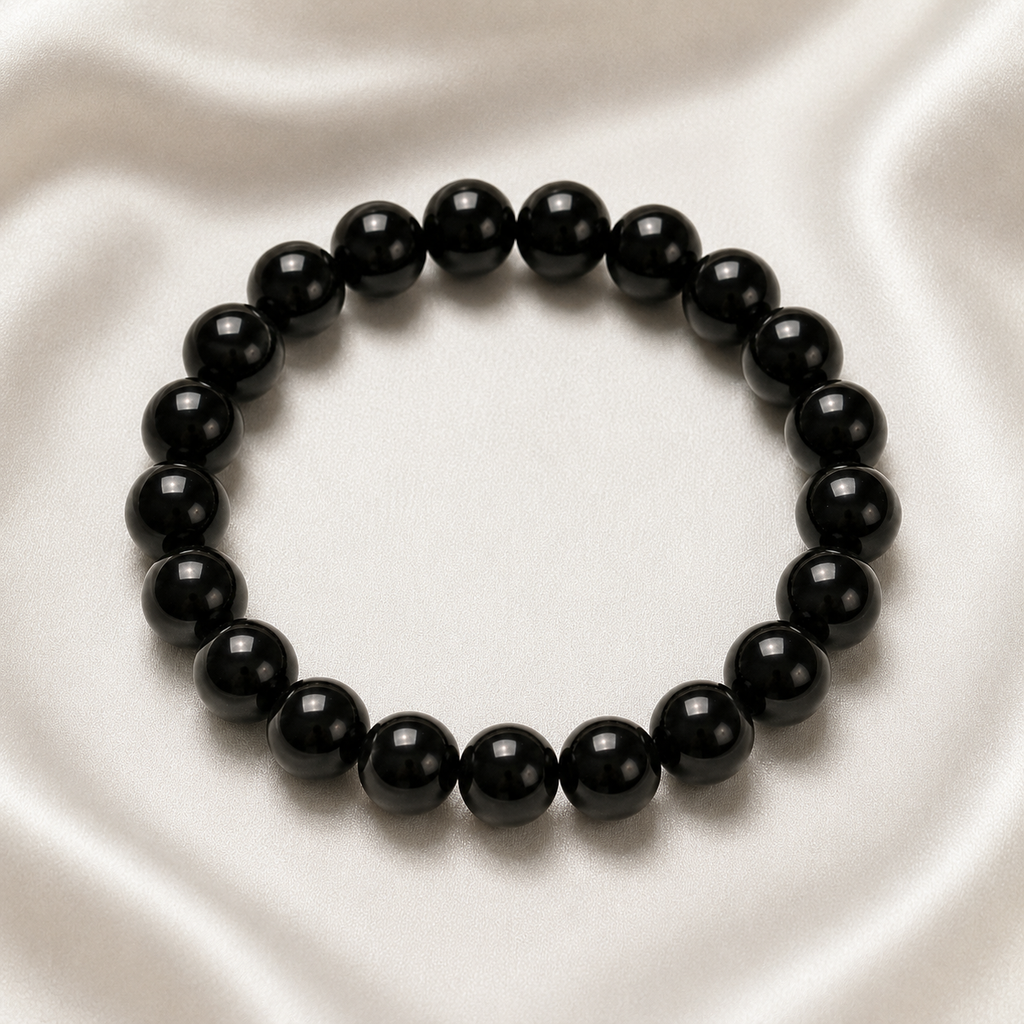 Black Obsidian Round Bead Bracelet