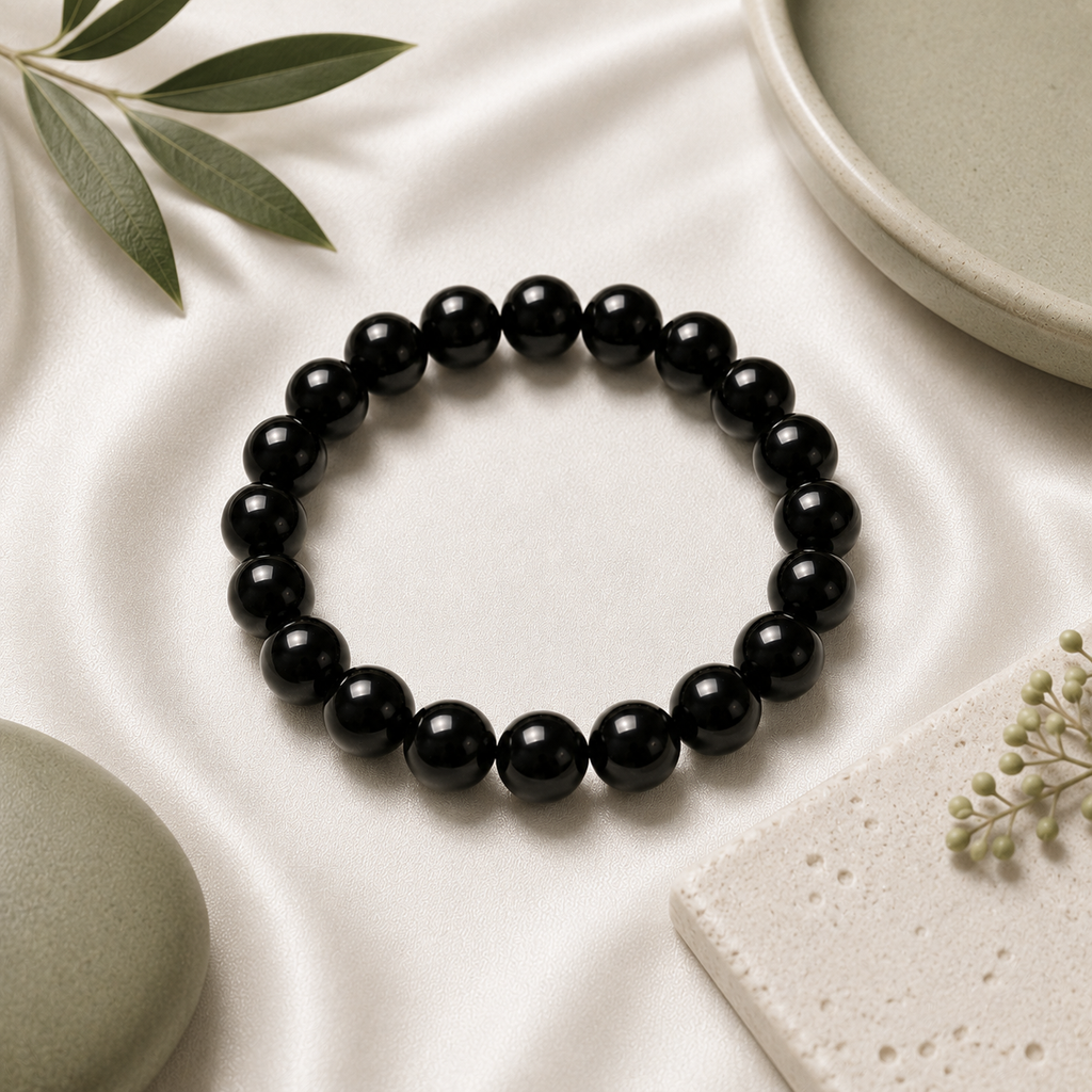 Black Obsidian Round Bead Bracelet