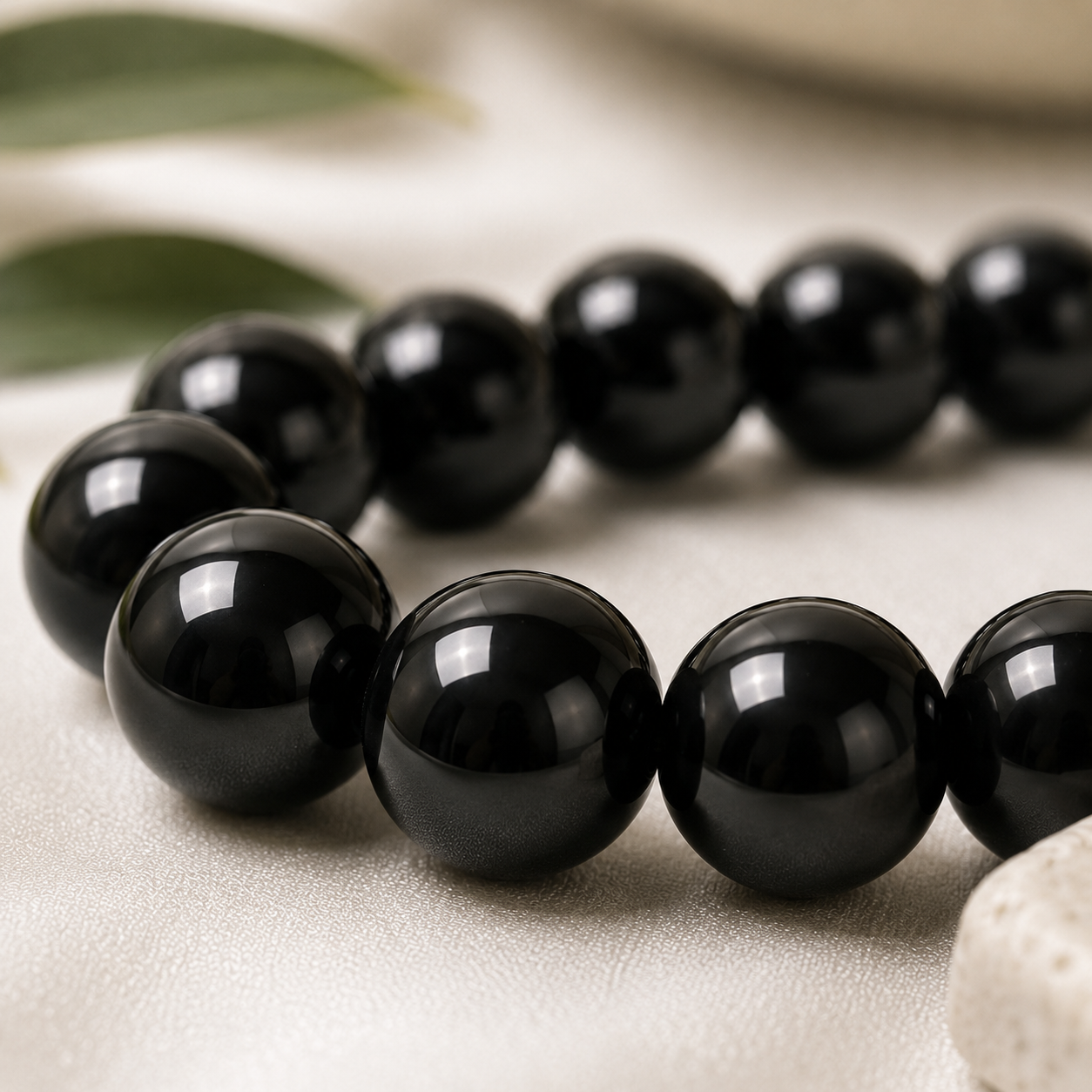 Tourmaline (Black) Round Bead Bracelet