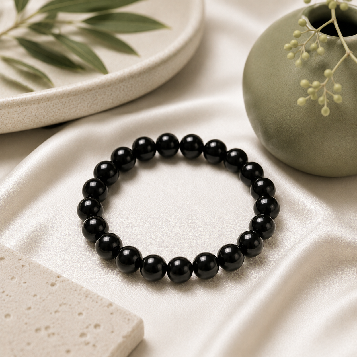 Black Obsidian Round Bead Bracelet
