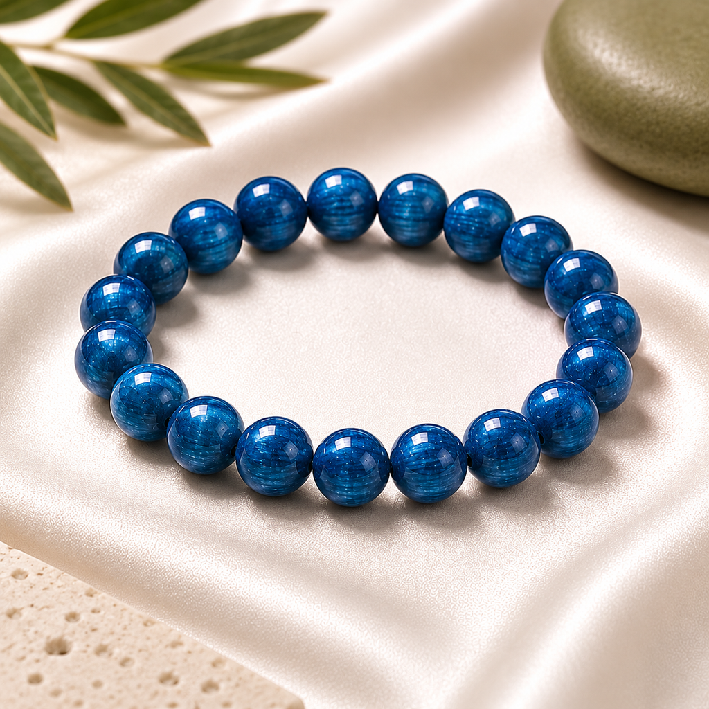Blue Kyanite Round Bead Bracelet
