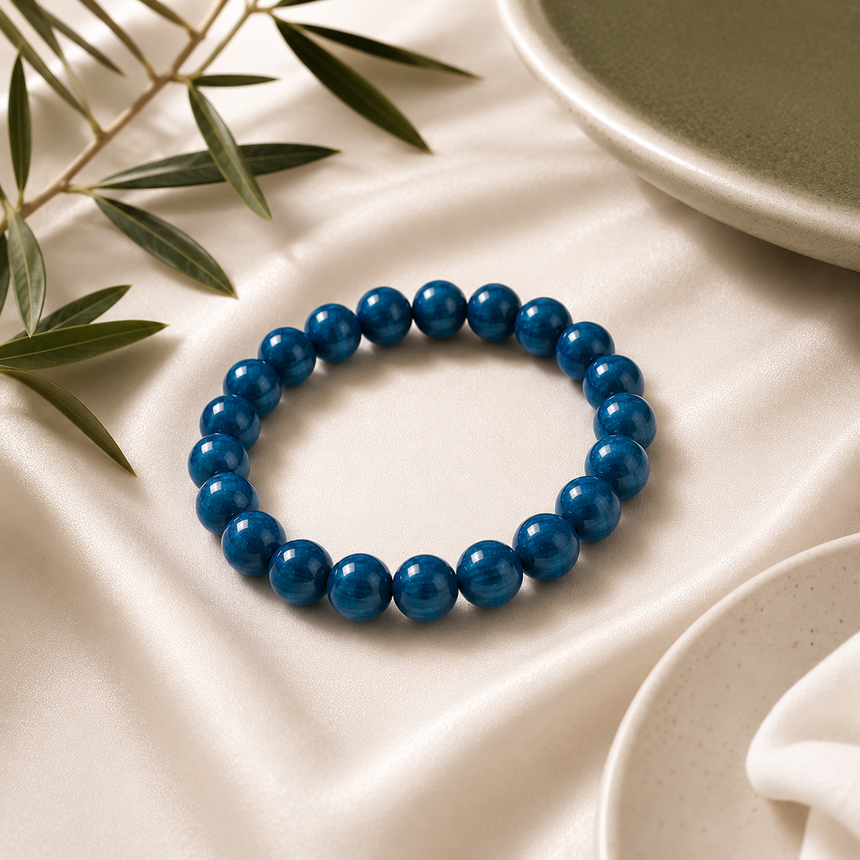 Blue Kyanite Round Bead Bracelet