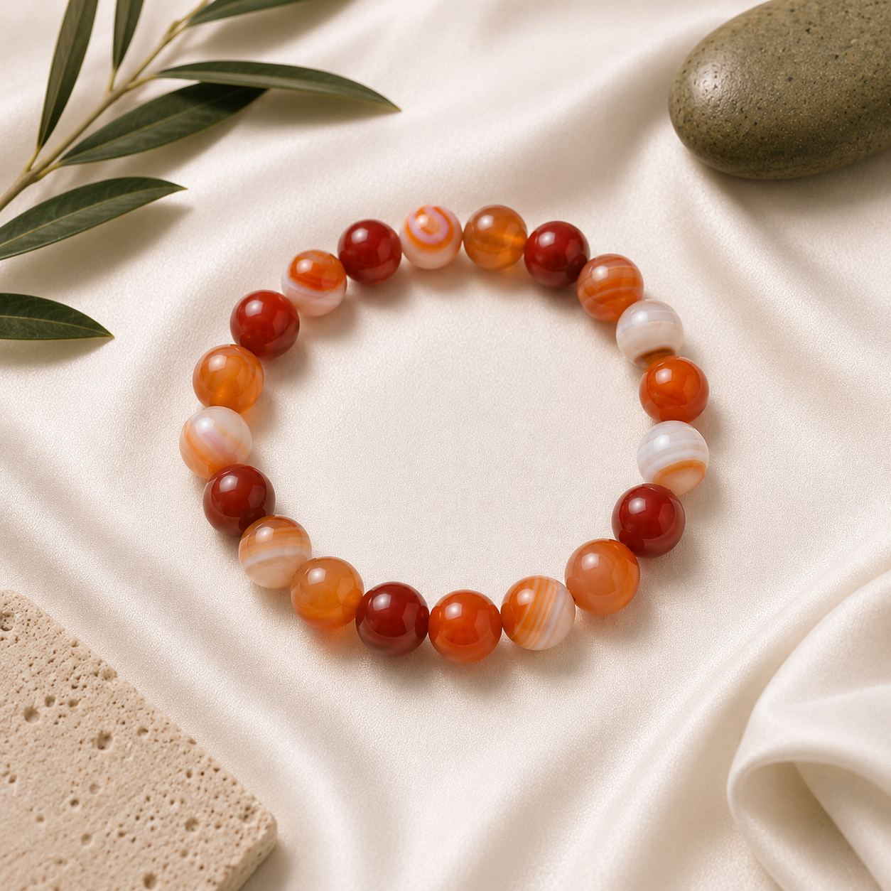 Carnelian Round Bead Bracelet