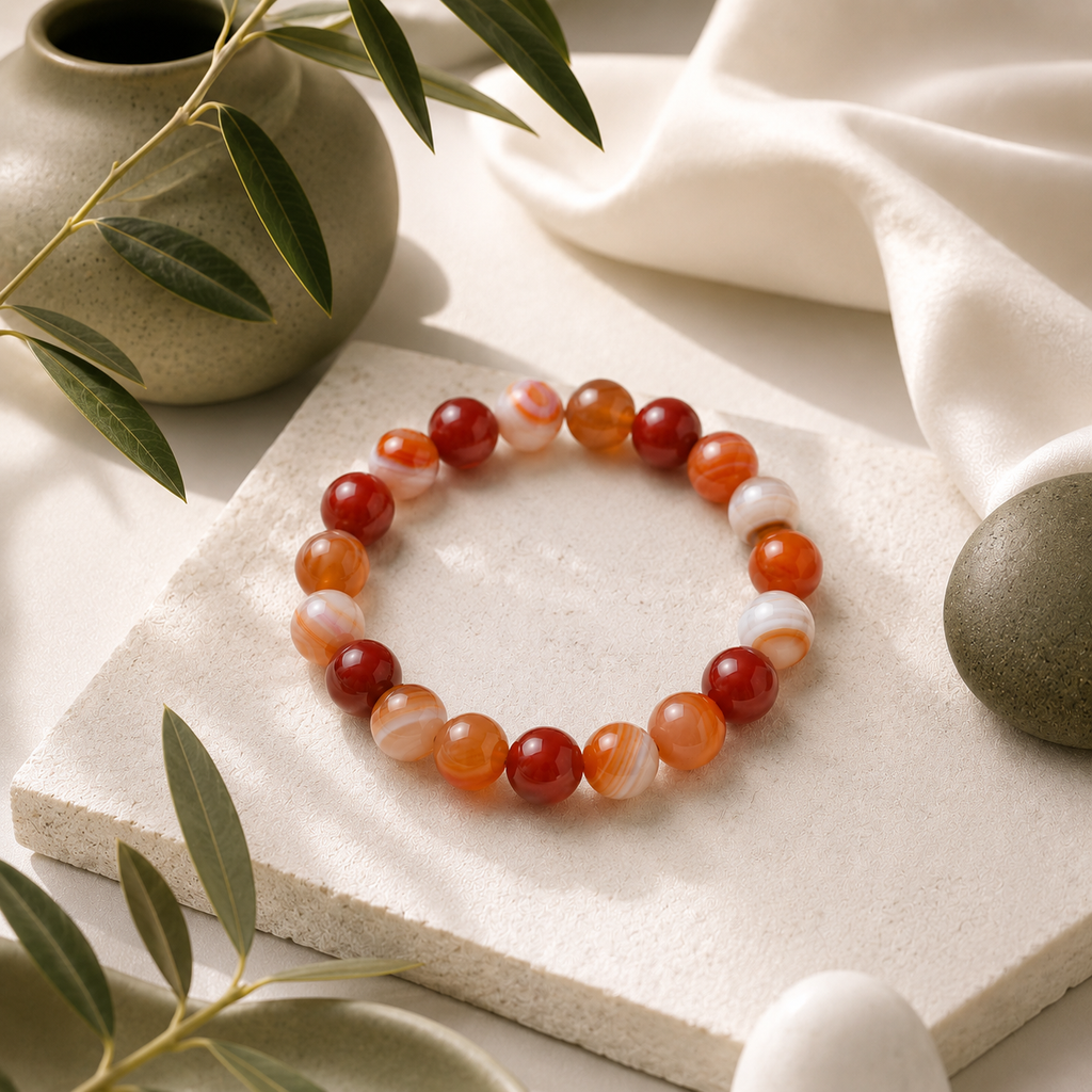 Carnelian Round Bead Bracelet