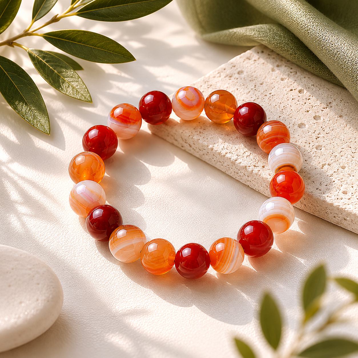 Carnelian Round Bead Bracelet