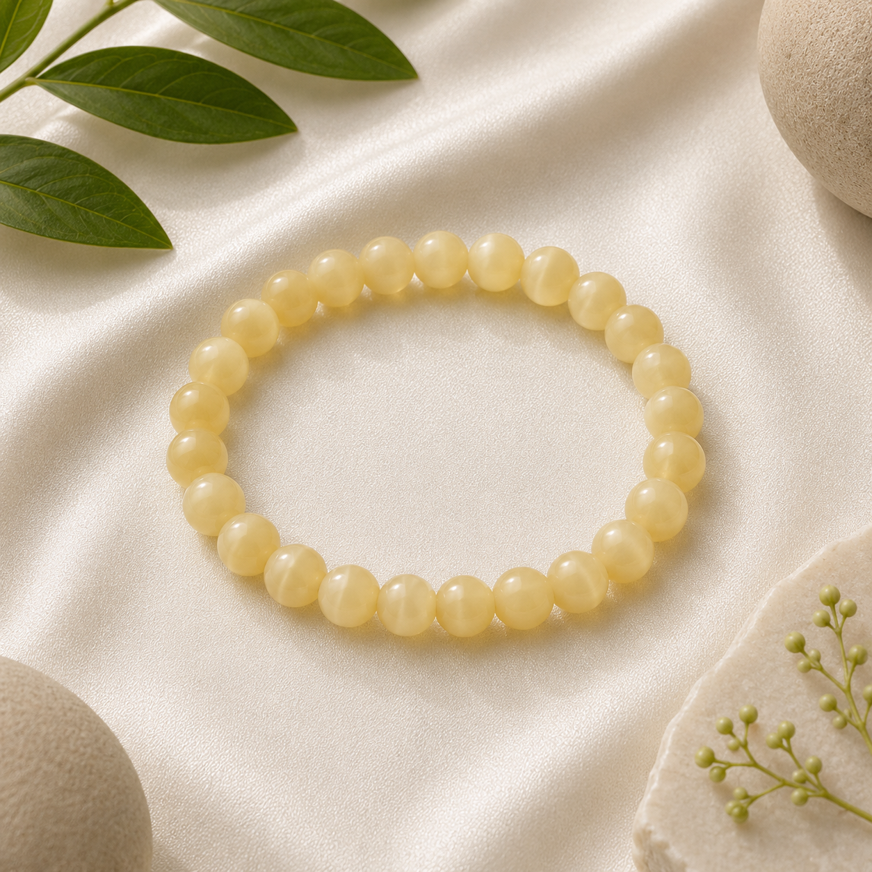 Yellow Calcite Round Bead Bracelet