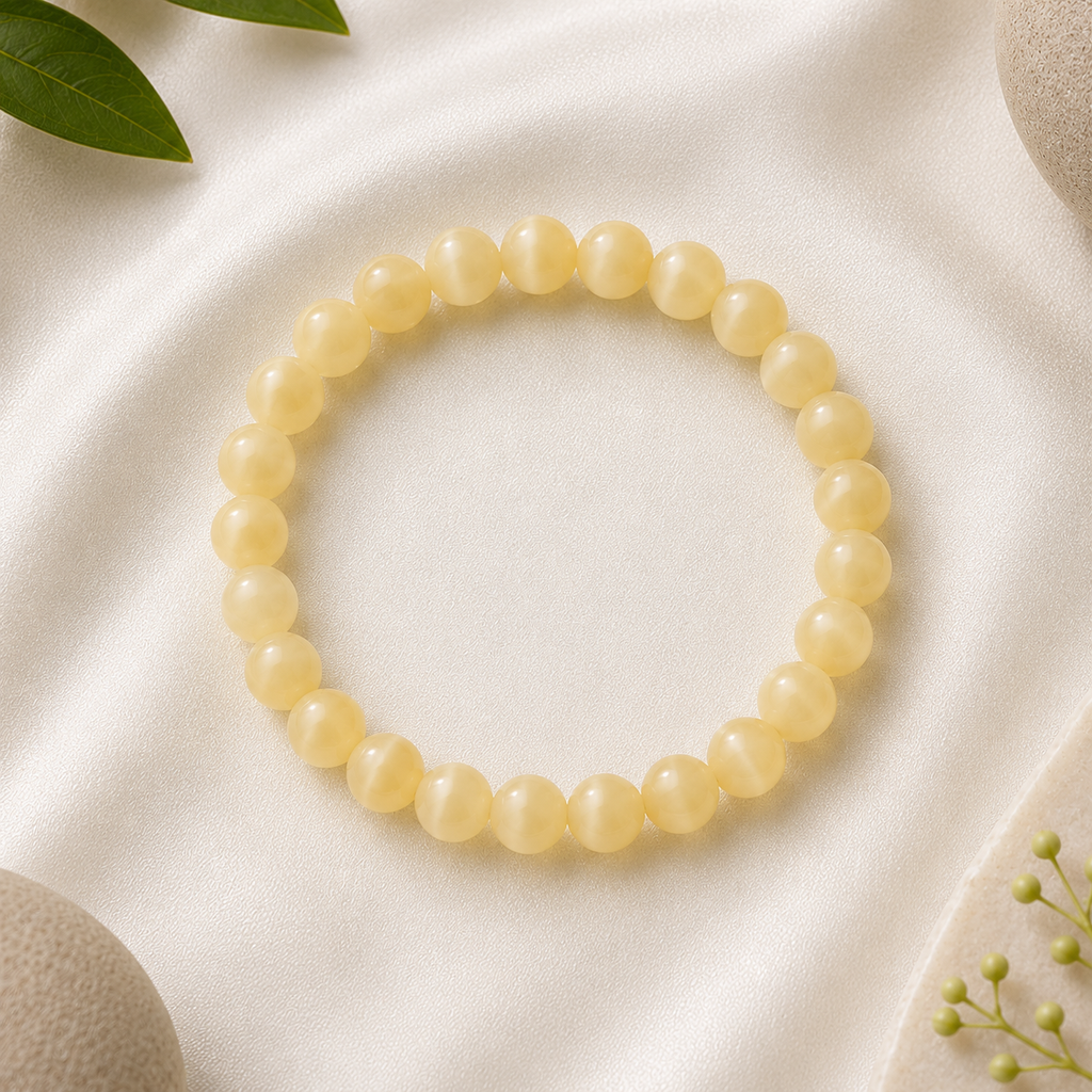Yellow Calcite Round Bead Bracelet