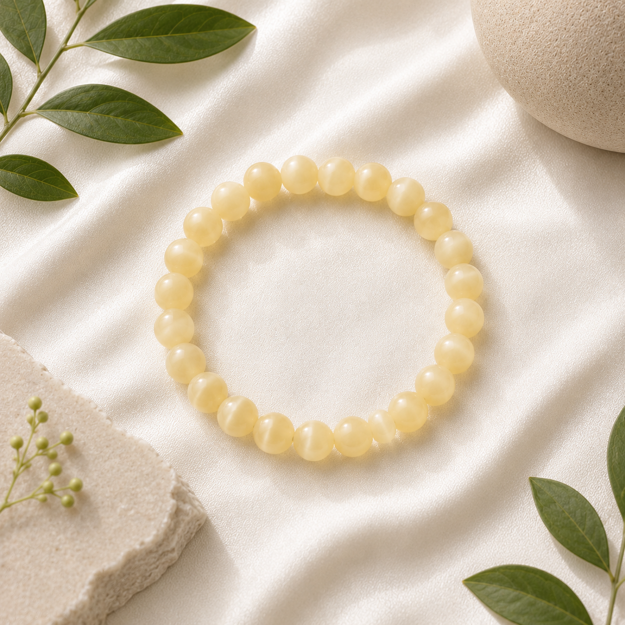 Yellow Calcite Round Bead Bracelet