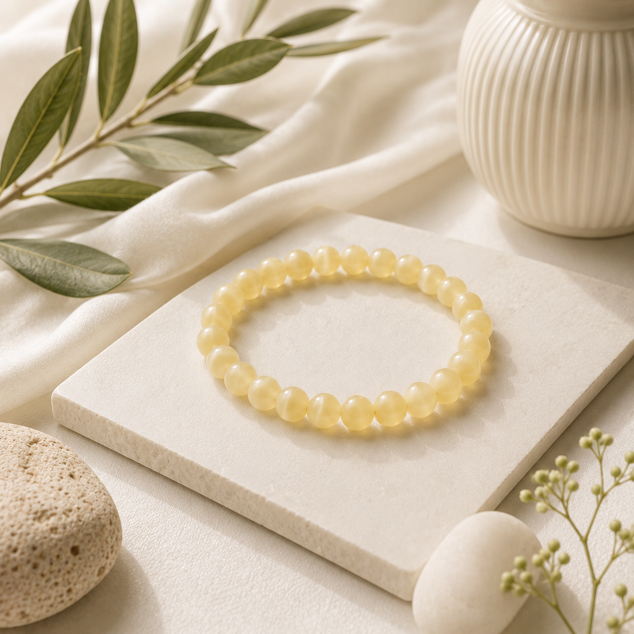 Yellow Calcite Round Bead Bracelet