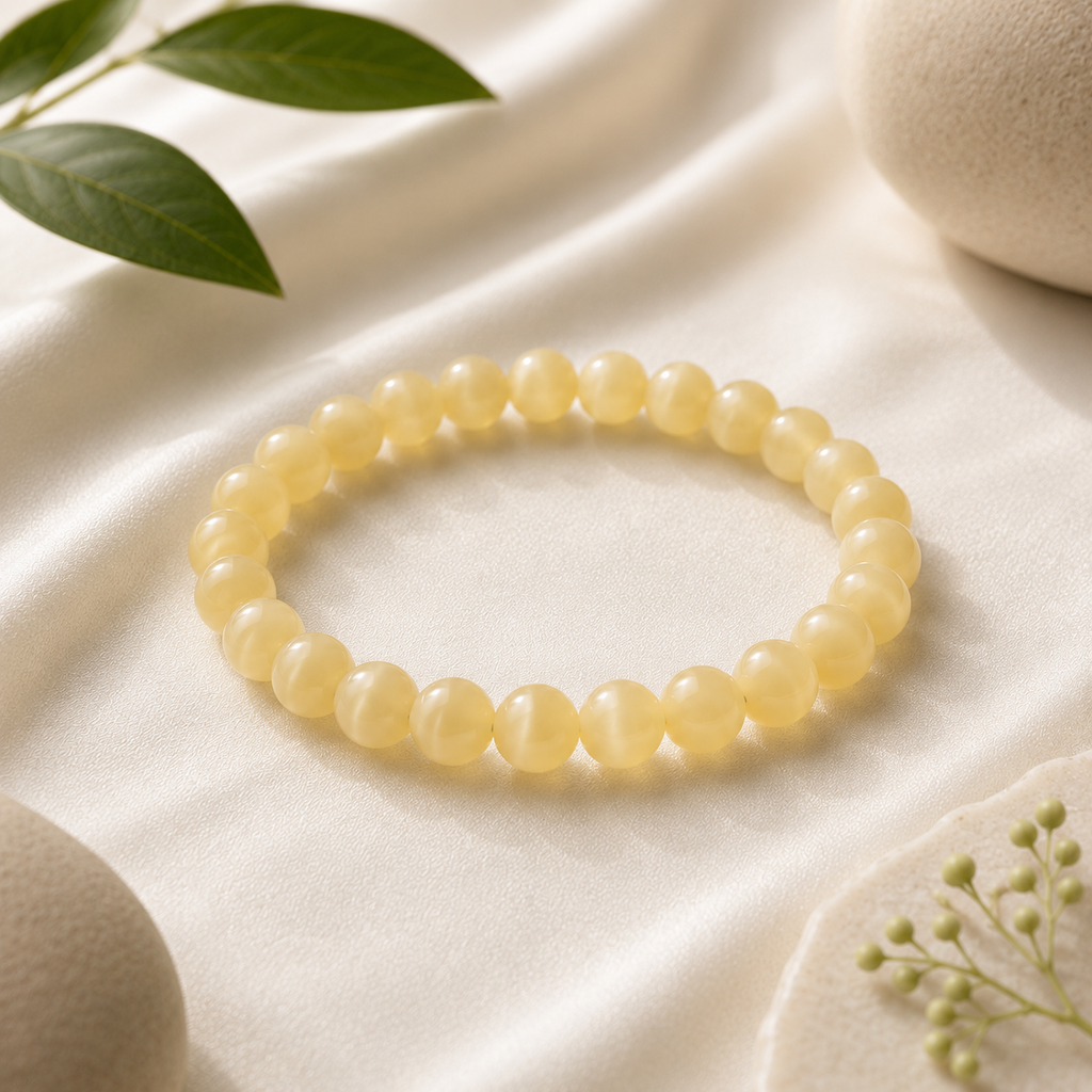 Yellow Calcite Round Bead Bracelet
