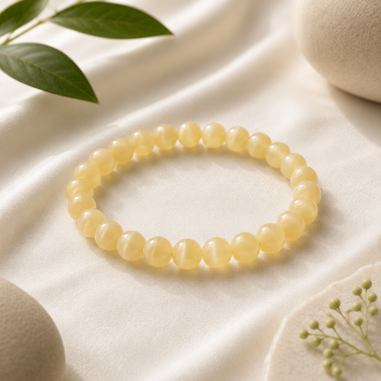 Yellow Calcite Round Bead Bracelet