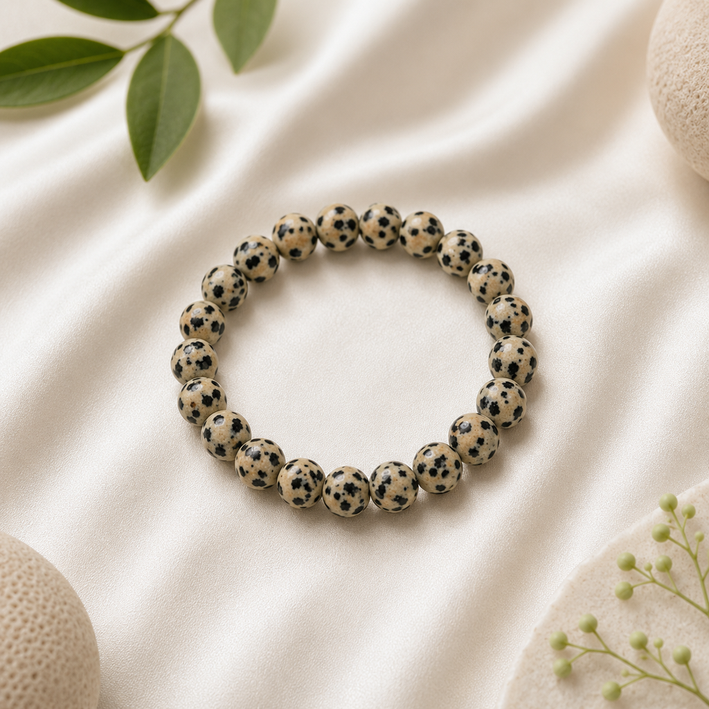 Dalmatian Jasper Round Bead Bracelet