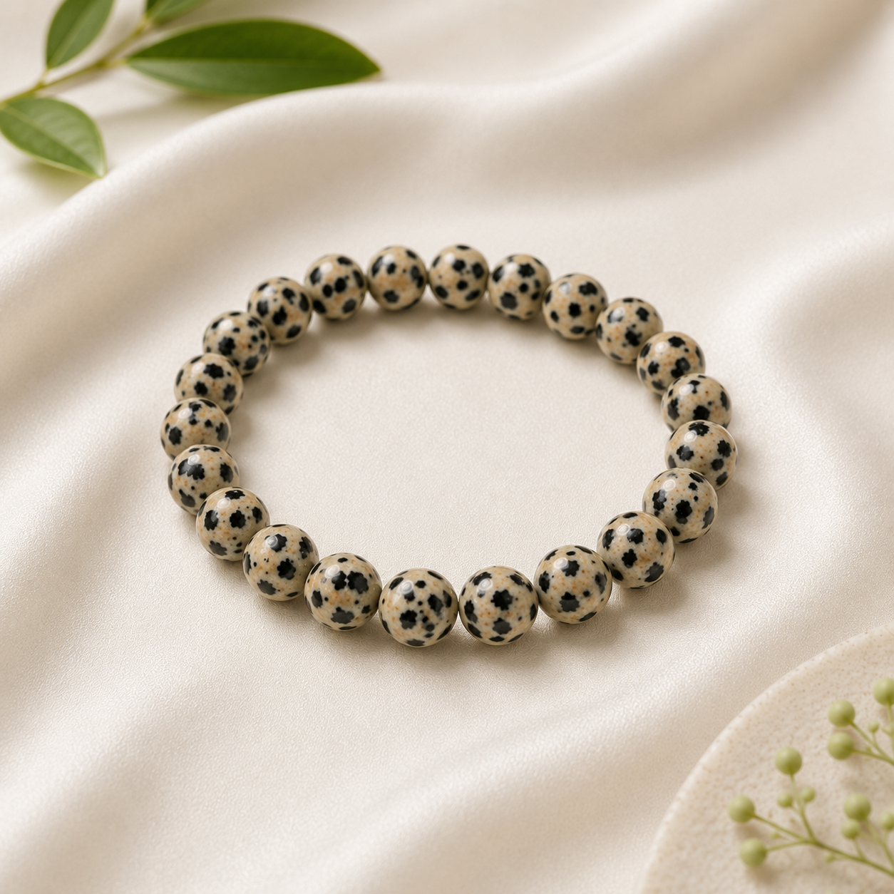 Dalmatian Jasper Round Bead Bracelet