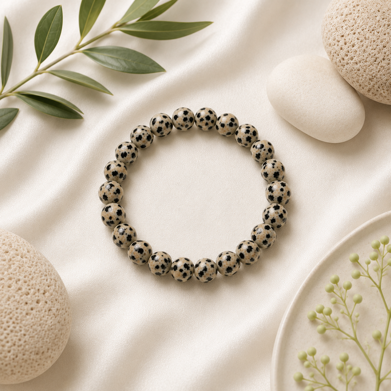 Dalmatian Jasper Round Bead Bracelet