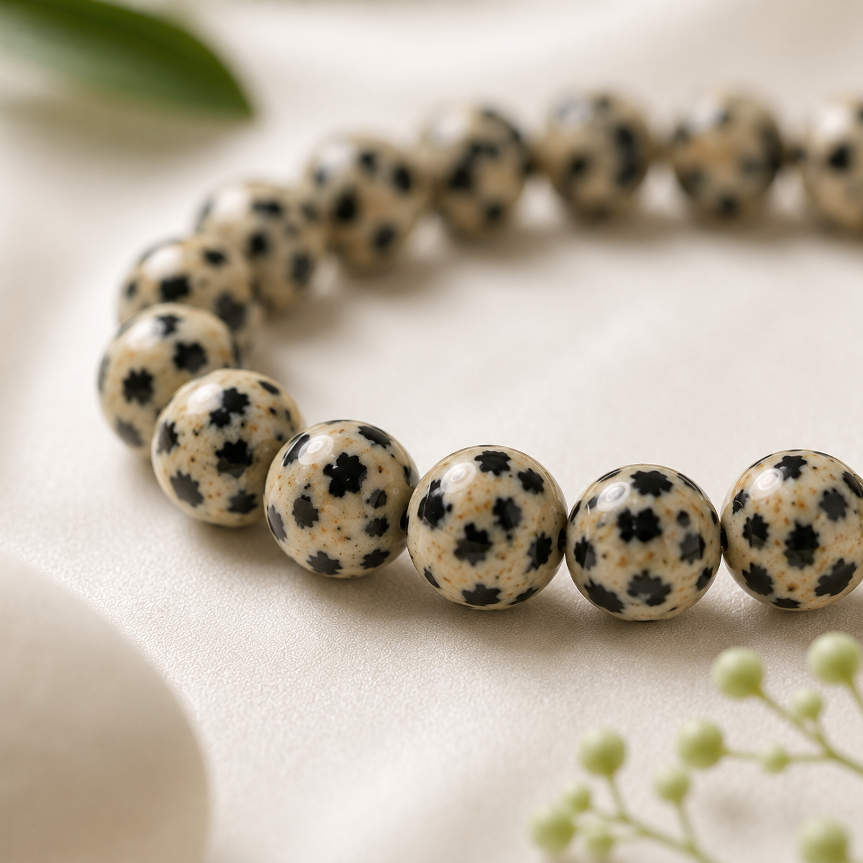 Dalmatian Jasper Round Bead Bracelet