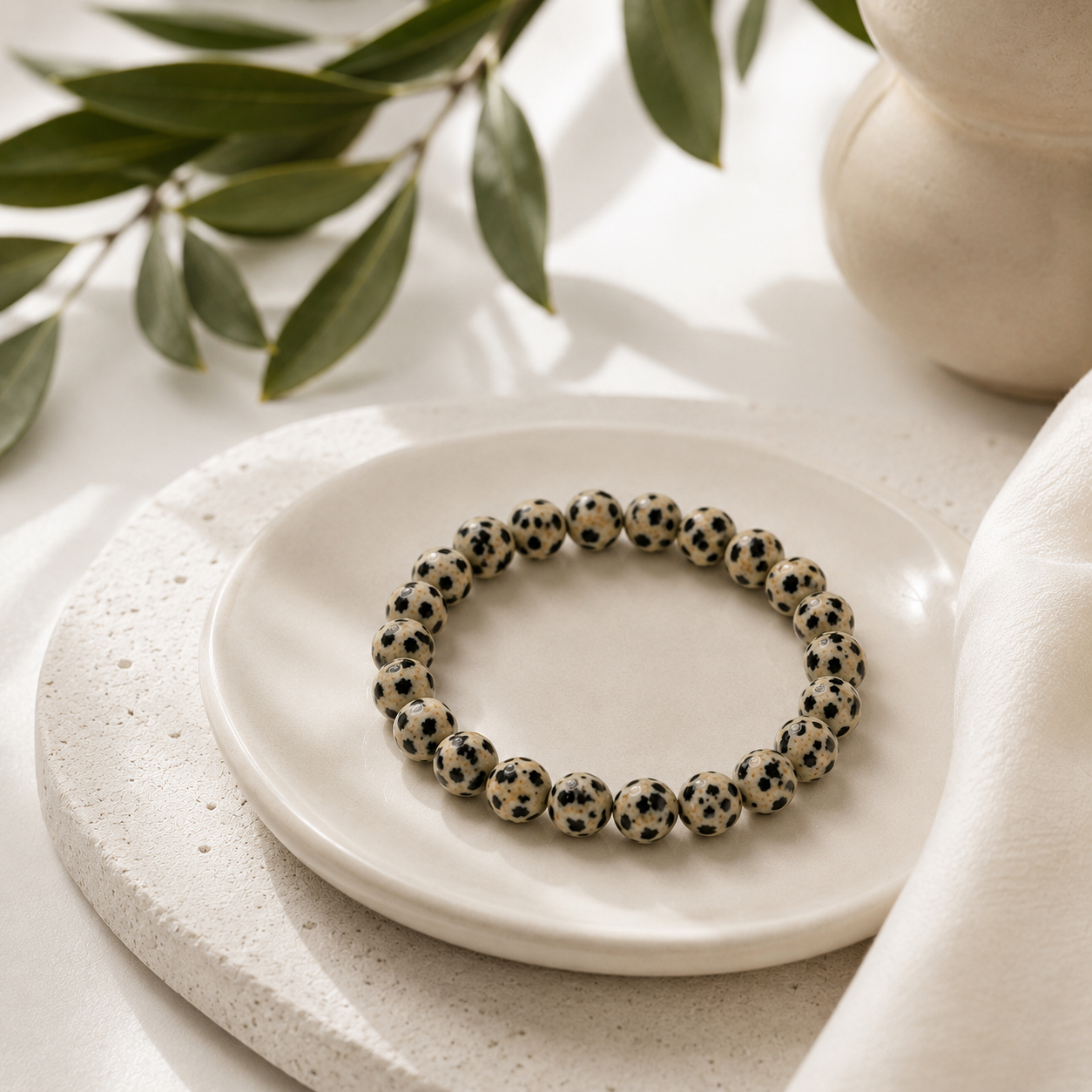 Dalmatian Jasper Round Bead Bracelet