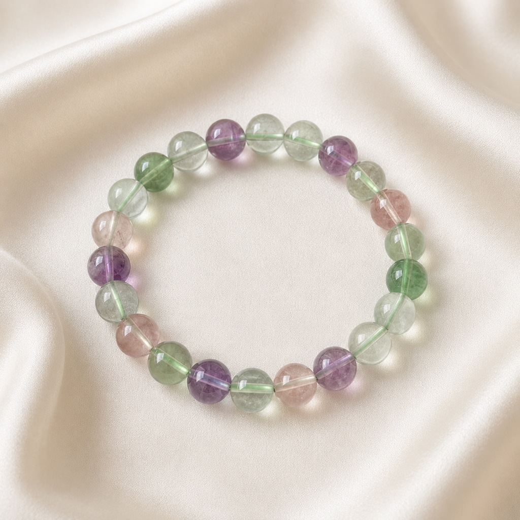 Fluorite Round Bead Bracelet