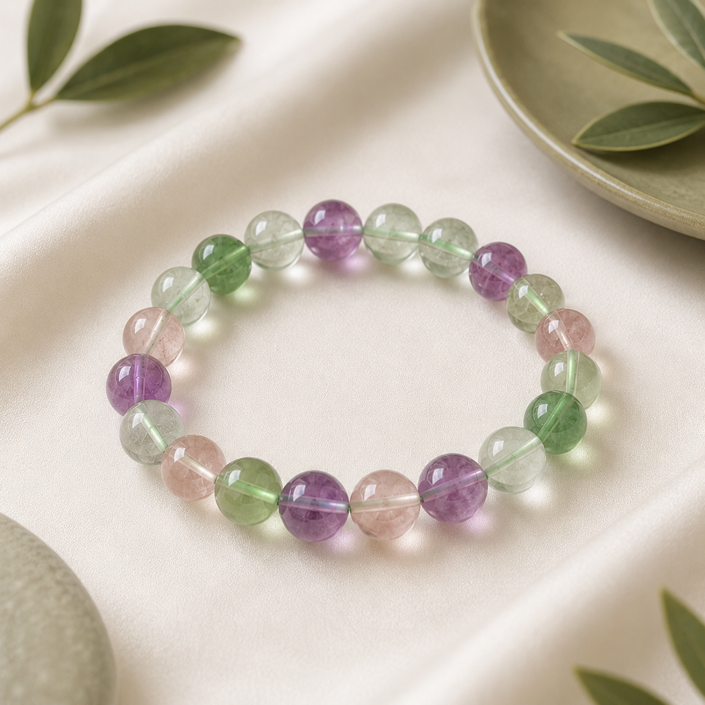 Fluorite Round Bead Bracelet