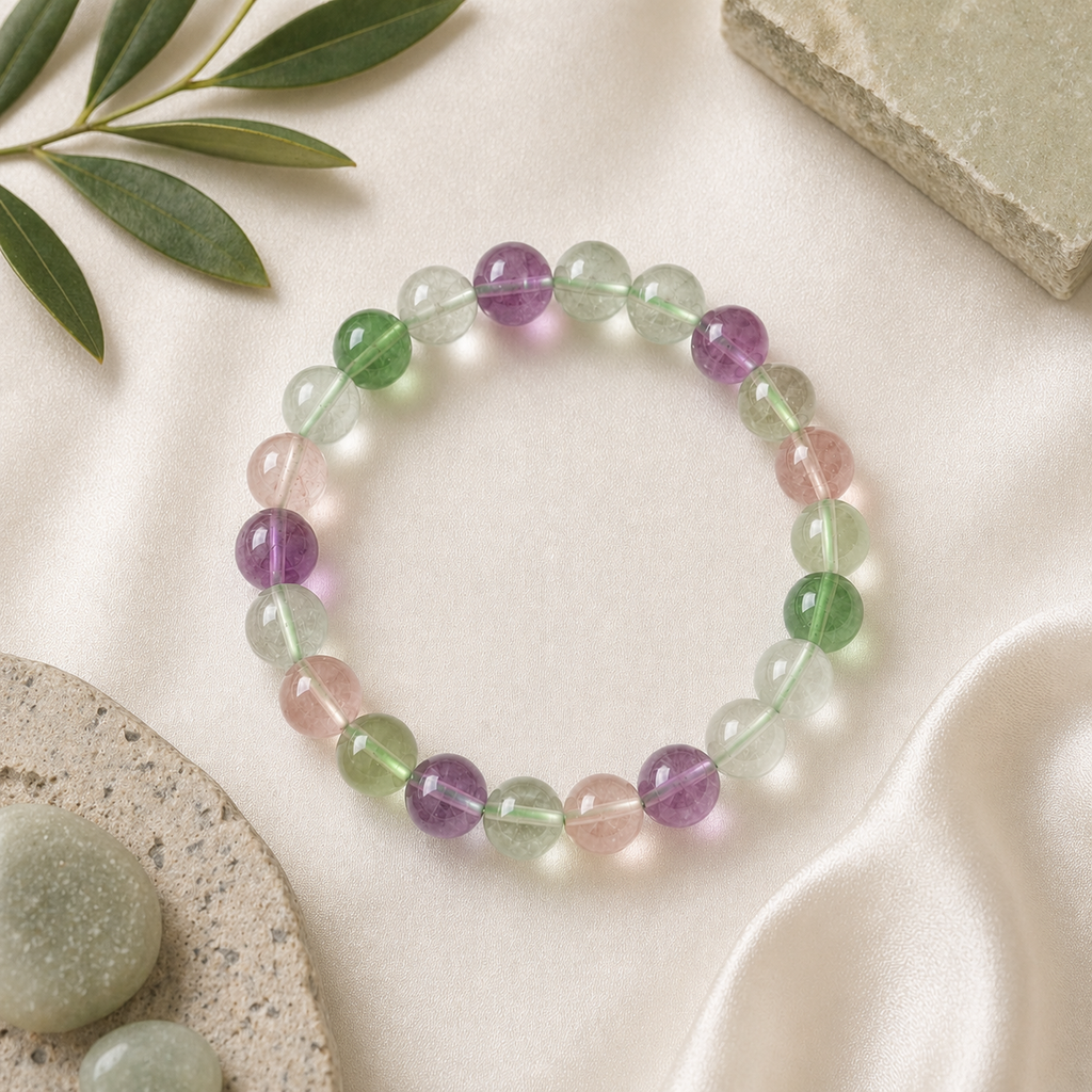 Fluorite Round Bead Bracelet