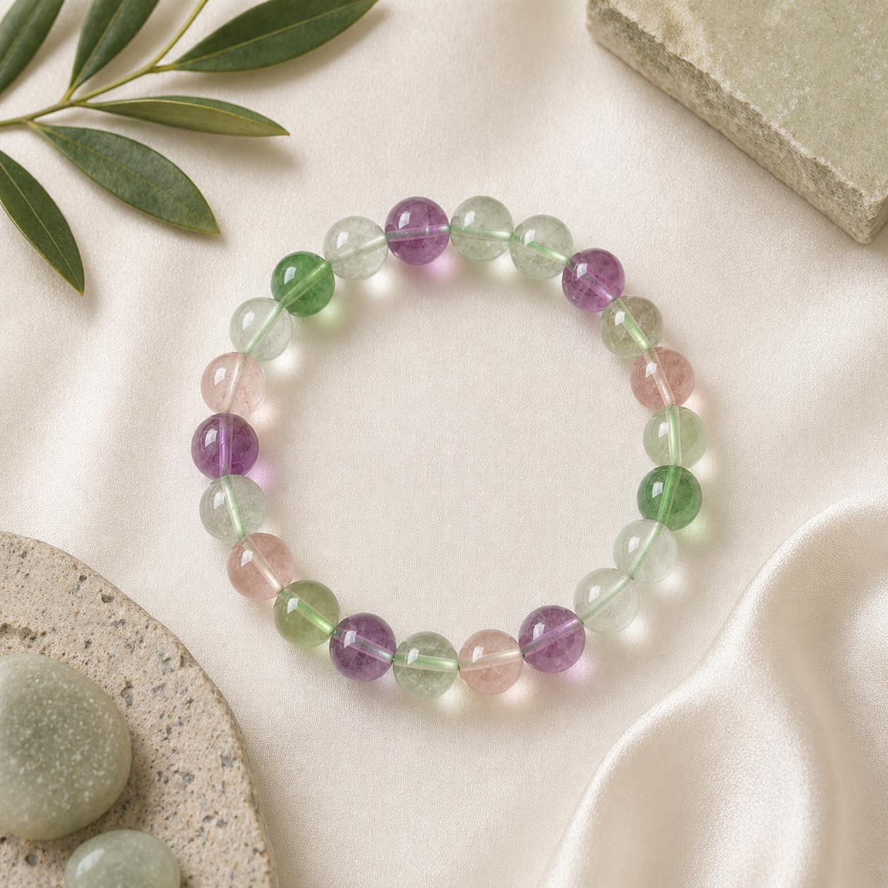 Fluorite Round Bead Bracelet