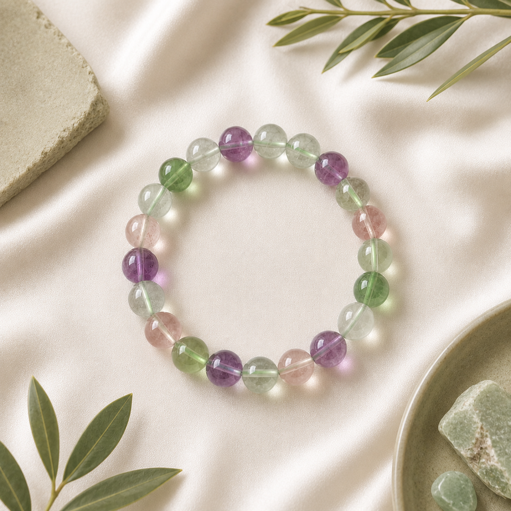 Fluorite Round Bead Bracelet