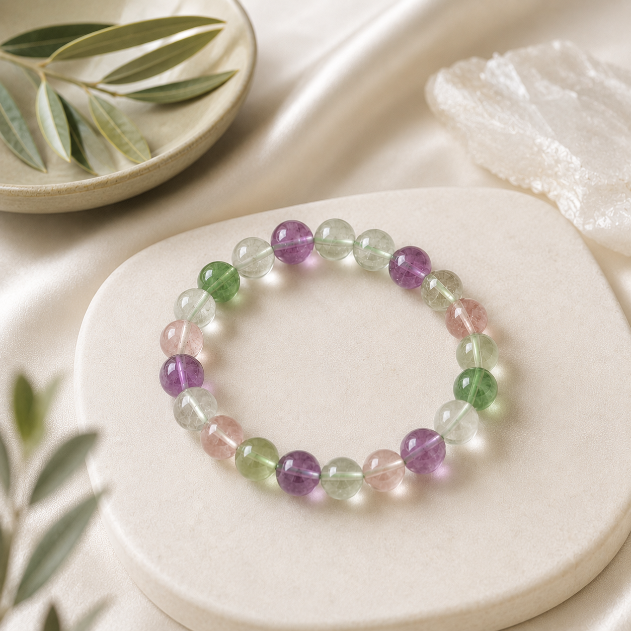 Fluorite Round Bead Bracelet