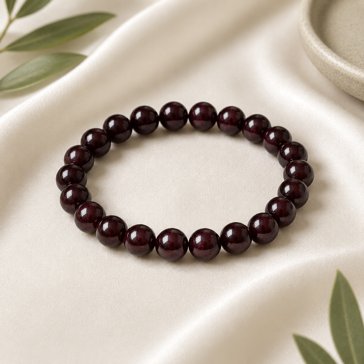 Garnet Round Bead Bracelet
