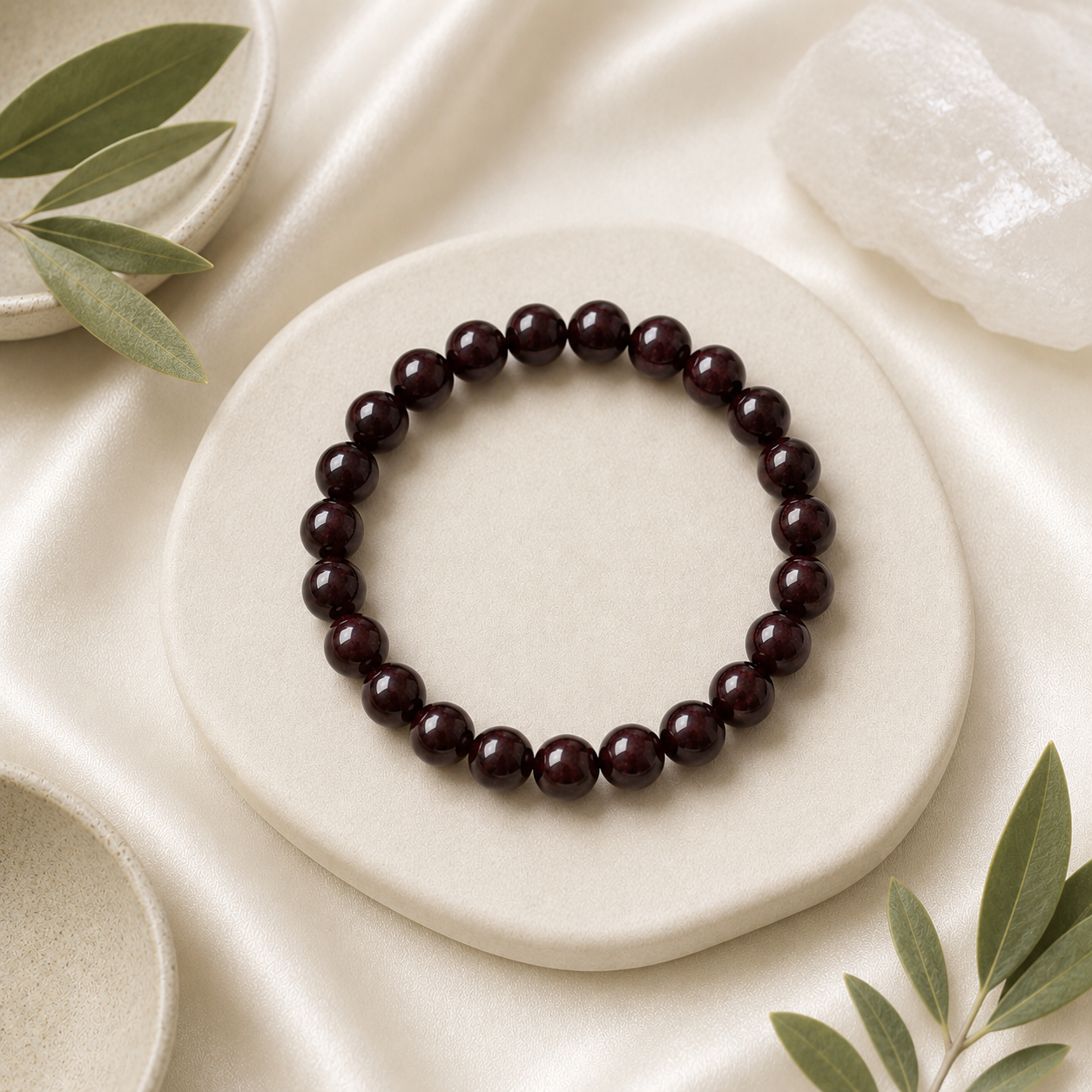 Garnet Round Bead Bracelet