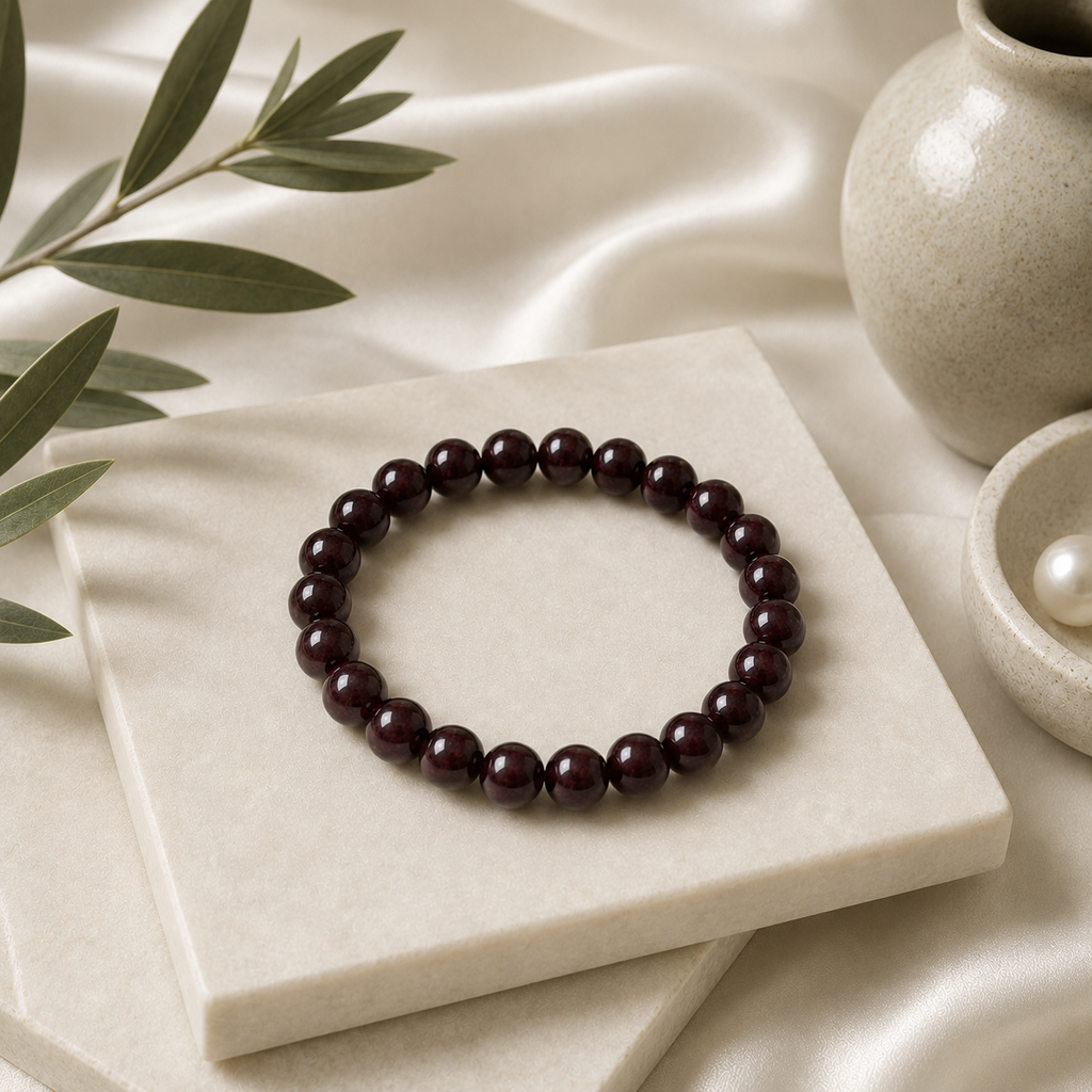 Garnet Round Bead Bracelet