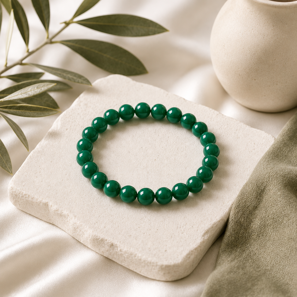 Green Jade Round Bead Bracelet