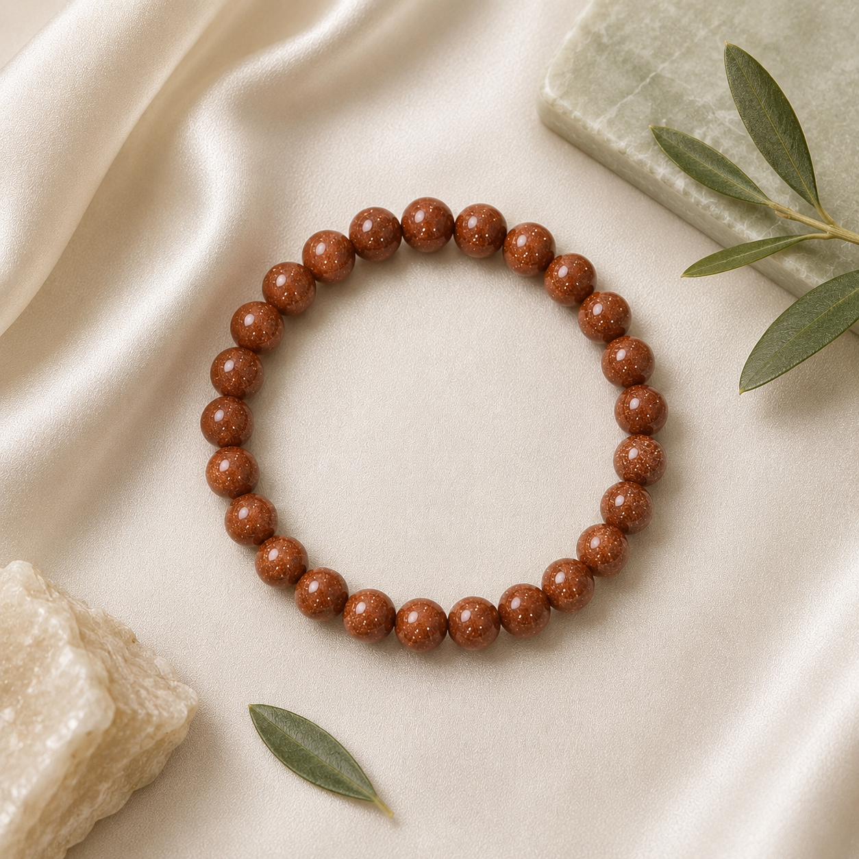 Goldstone Round Bead Bracelet