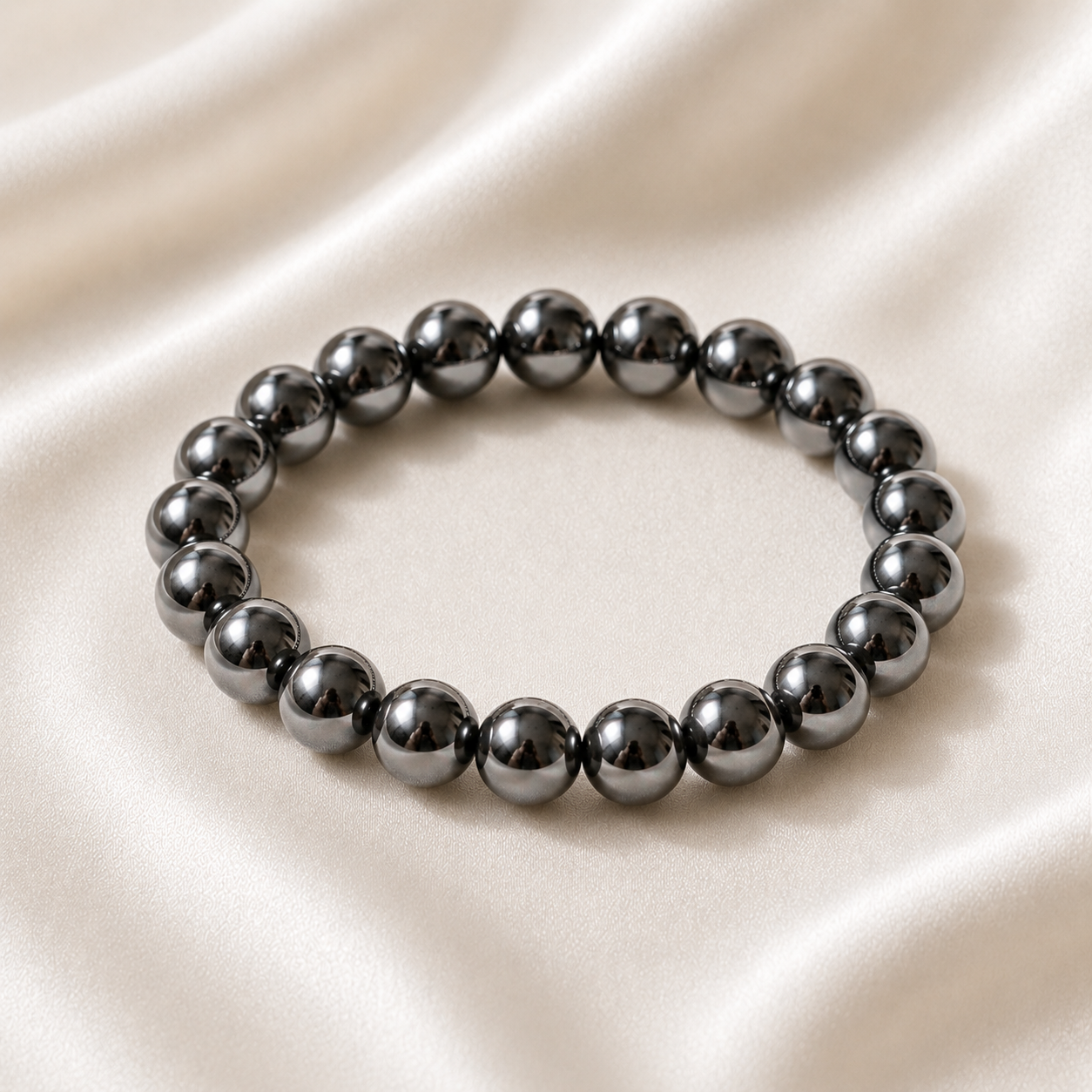 Hematite Round Bead Bracelet