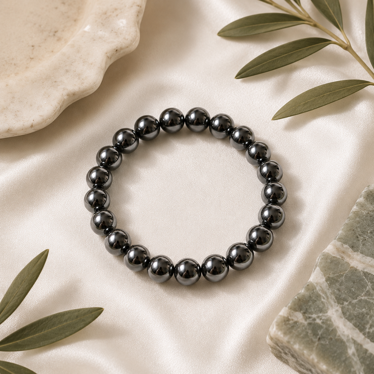 Hematite Round Bead Bracelet
