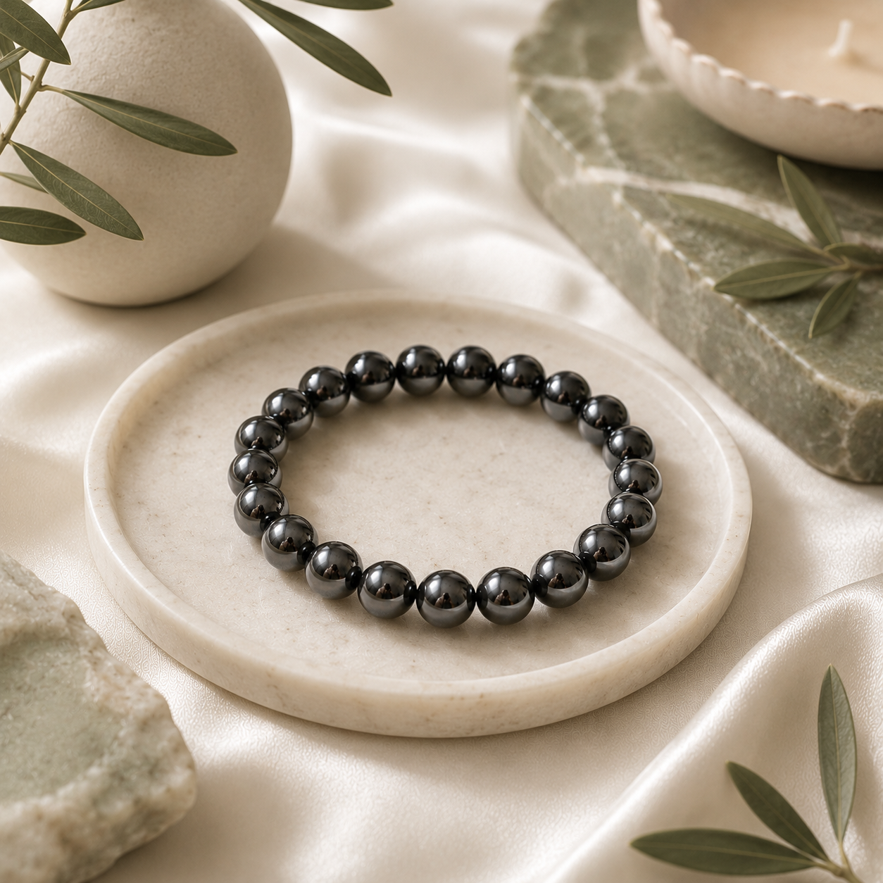 Hematite Round Bead Bracelet
