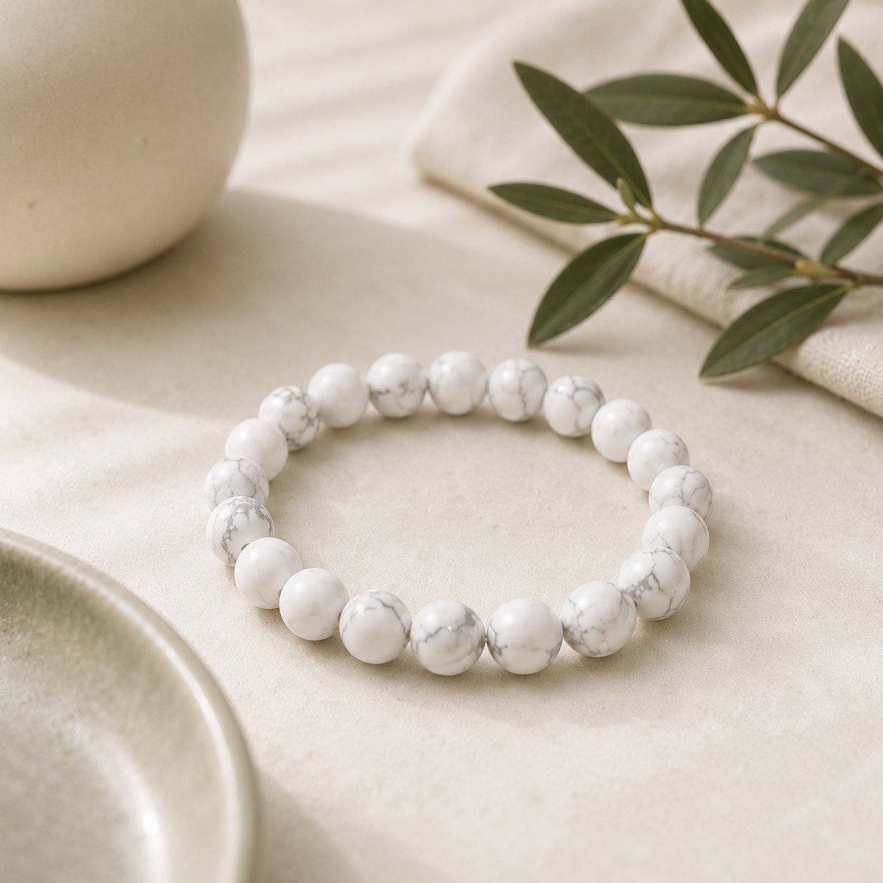 Howlite Round Bead Bracelet