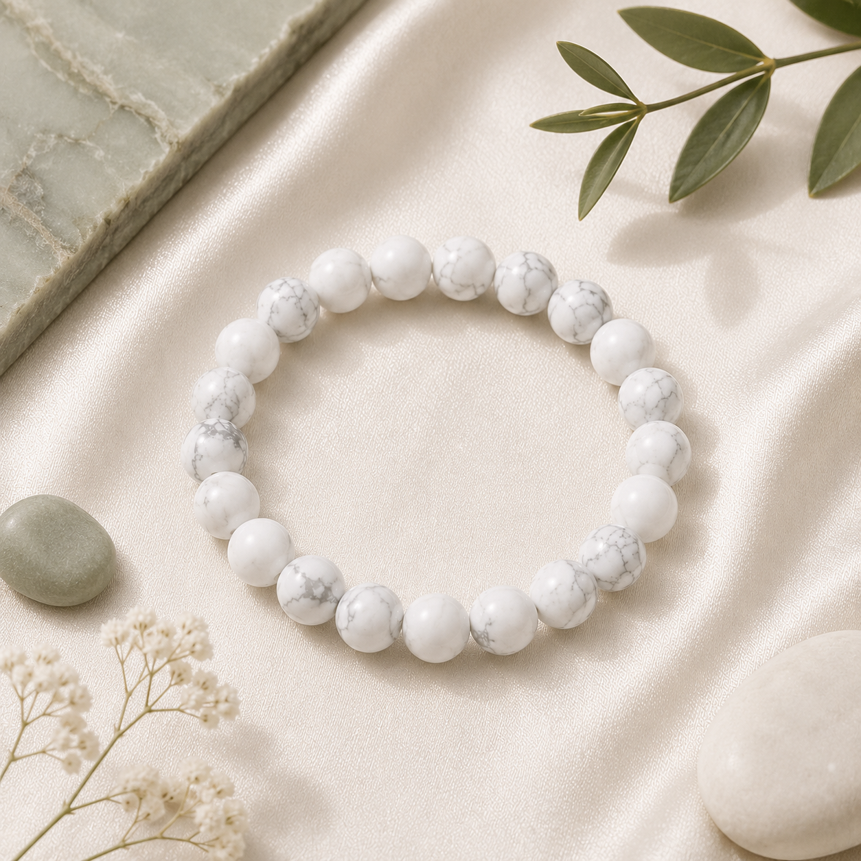 Howlite Round Bead Bracelet