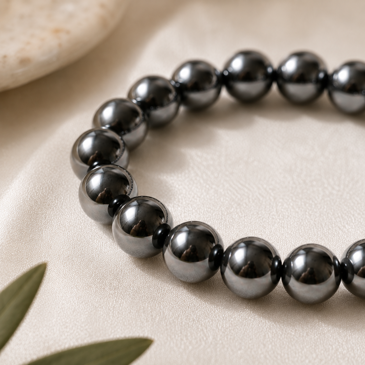 Hematite Round Bead Bracelet