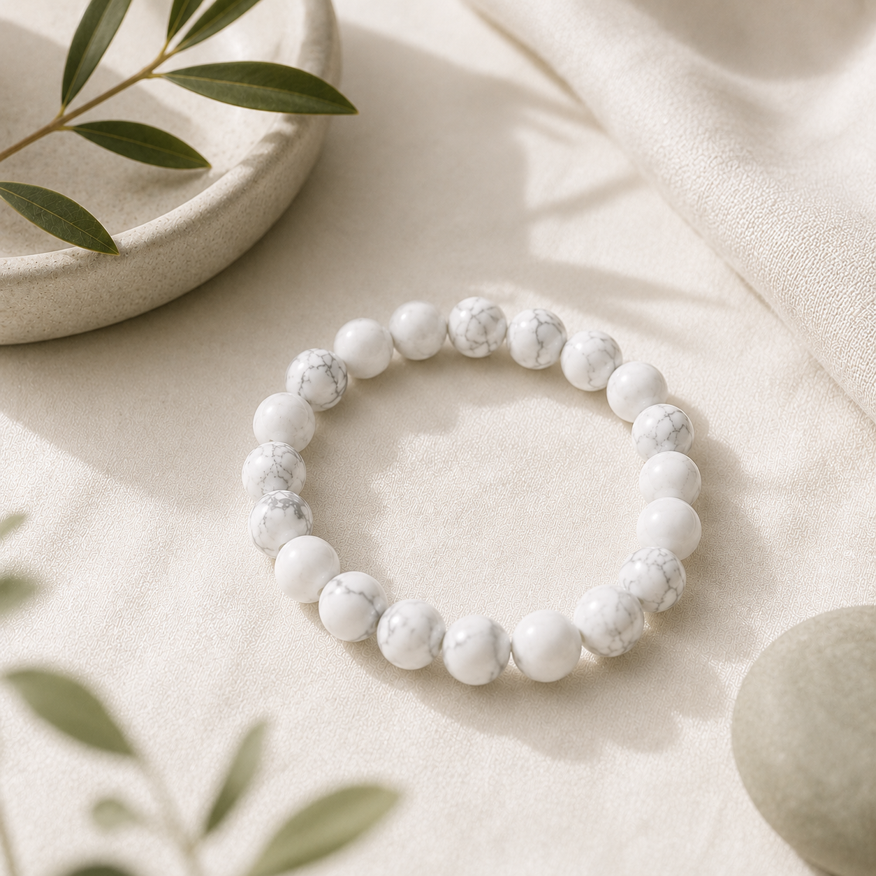 Howlite Round Bead Bracelet