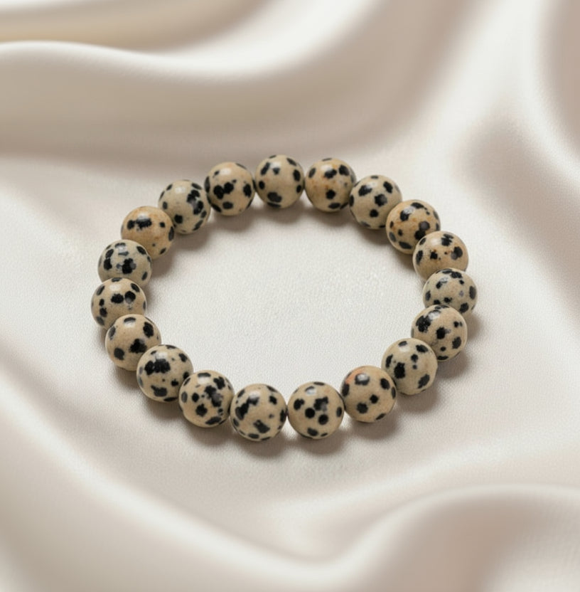 Dalmatian Jasper Round Bead Bracelet