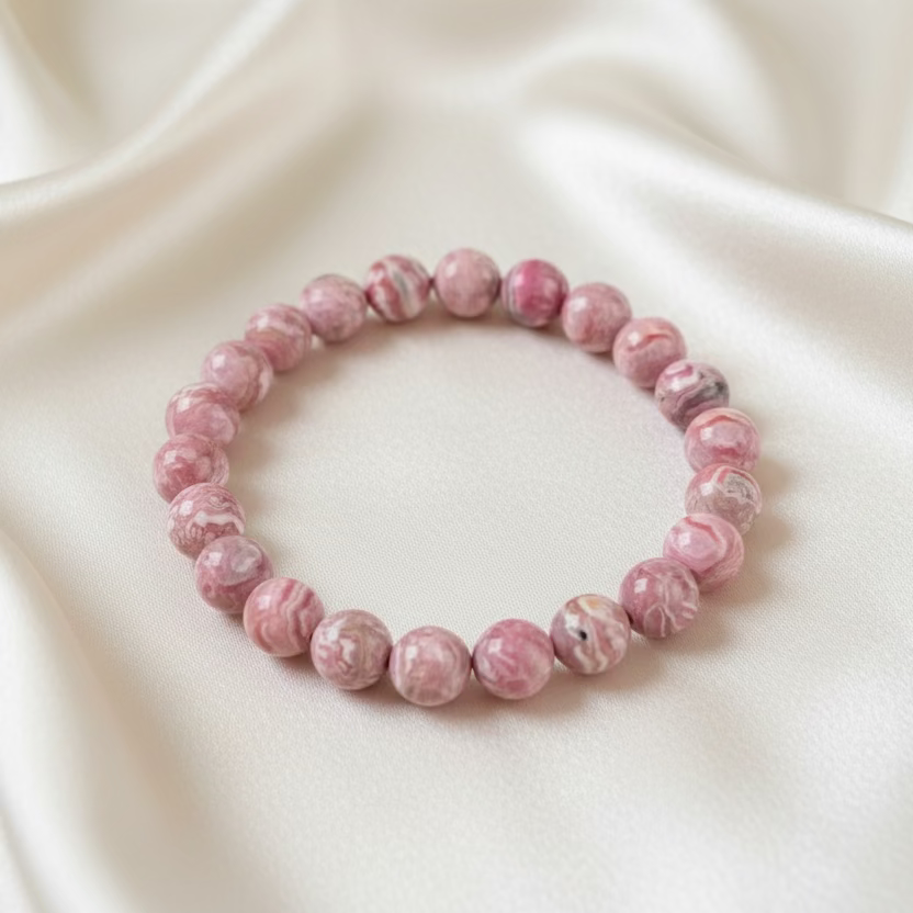 Rhodochrosite Round Bead Bracelet