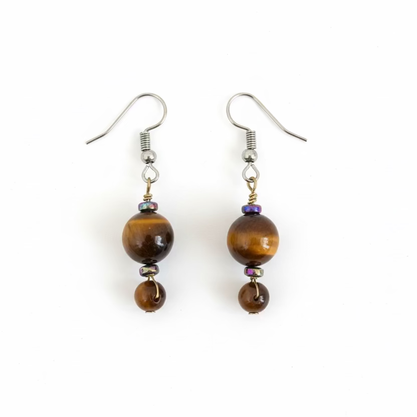 Tiger eye and titanium aura quartz Earrings