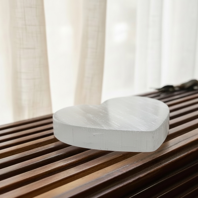 Selenite Heart Plate for Cleansing and Charging (4 inch)