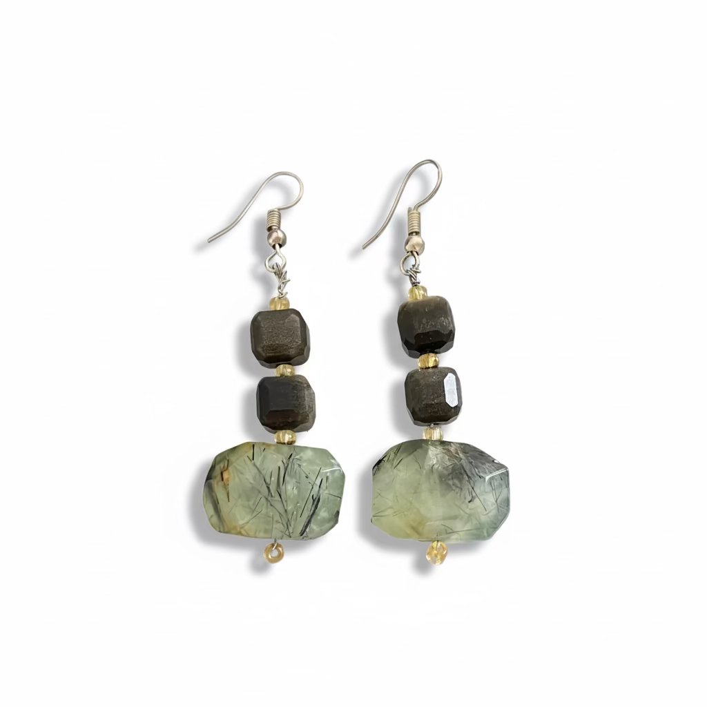 Gold Sheen Obsidian and Prehnite Earrings