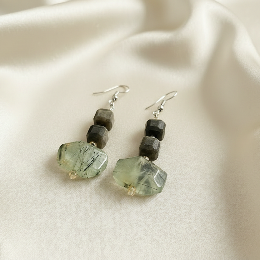 Gold Sheen Obsidian and Prehnite Earrings