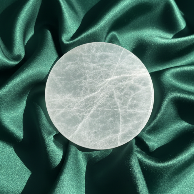 Selenite Round Plate for Cleansing and Charging (4 inch)