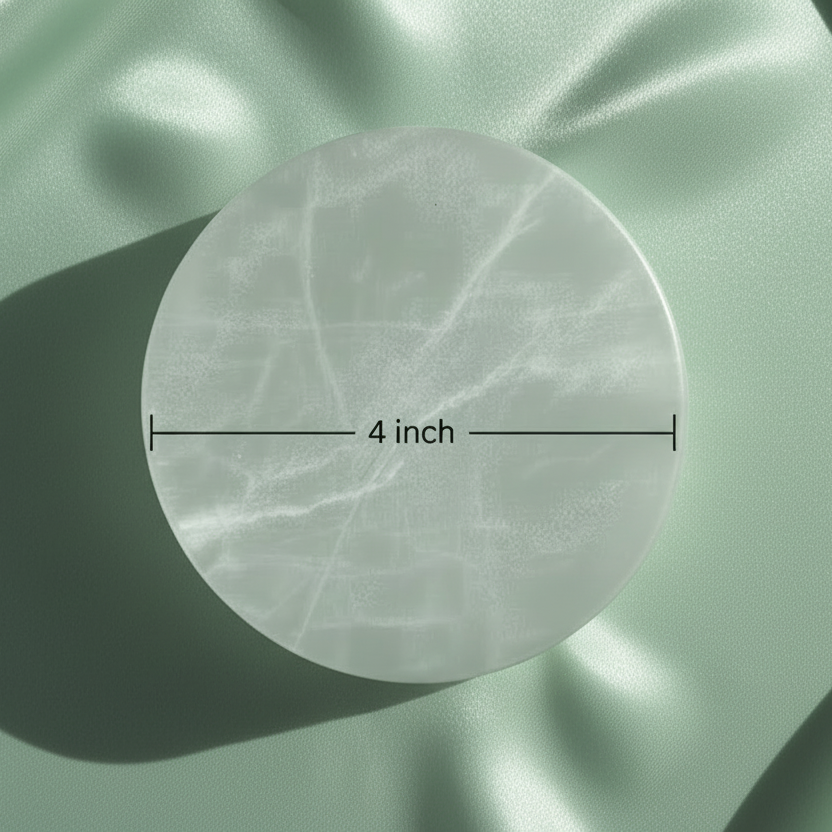 Selenite Round Plate for Cleansing and Charging (4 inch)