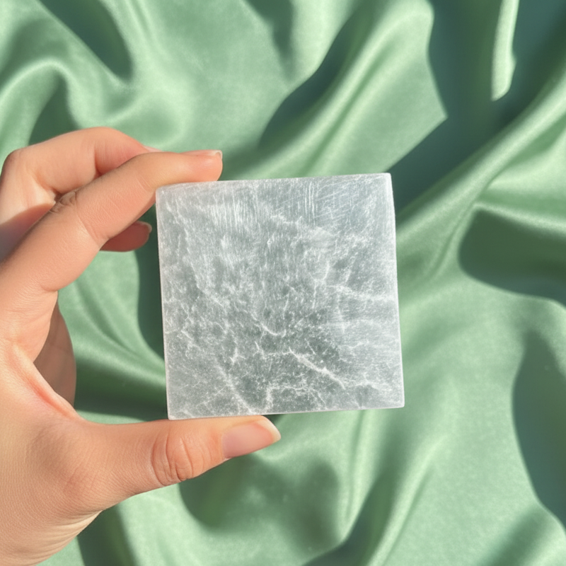 Selenite Square Plate for Cleansing and Charging (2 inch)
