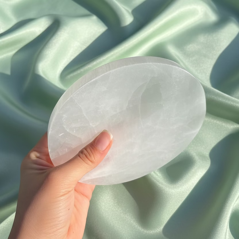 Selenite Round Plate for Cleansing and Charging (6 inch)