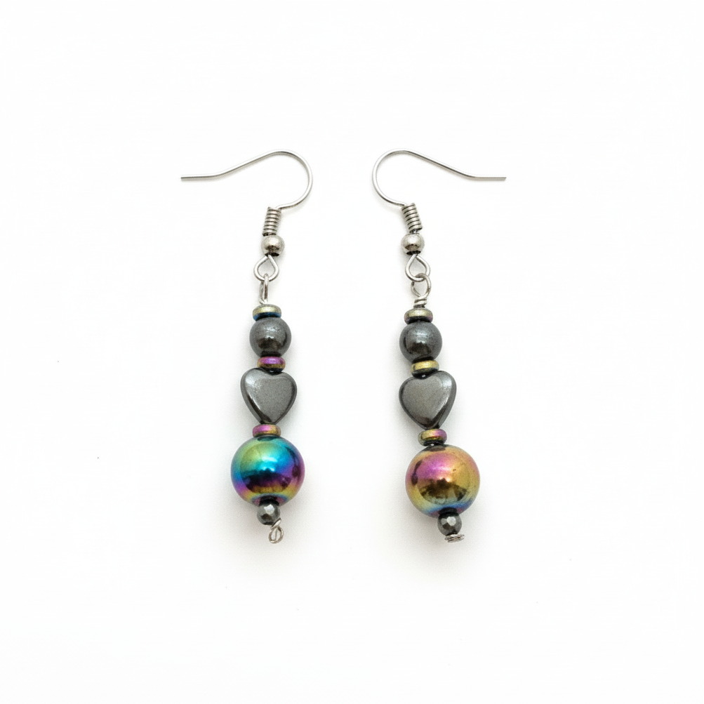 Titanium Aura Quartz and Hematite Earrings